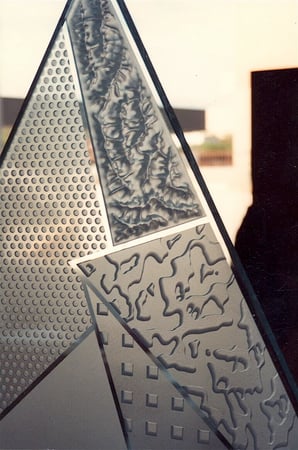 Sculpture featuring Frosted Glass Design Etched Glass by Sans Soucie Art Glass with Custom Geometric Design Matrix