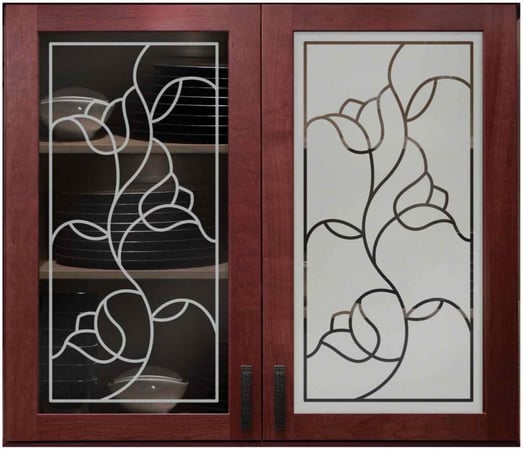 Cabinet Glass with sandblast Frosted Glass Design Art Glass Featuring Sandblast Etched Glass by Sans Soucie