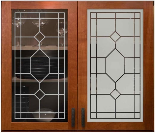 Cabinet Glass showcasing a Frosted Glass Traditional Design with Sandblast Etched Glass Art by Sans Soucie Hammond Design