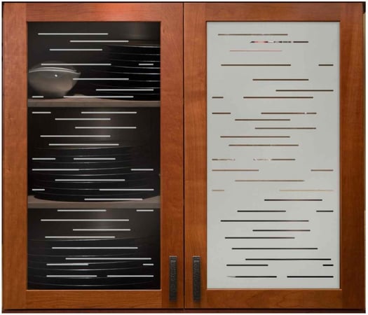 Cabinet Glass with Frosted Glass Geometric Finer Lines Design by Sans Soucie