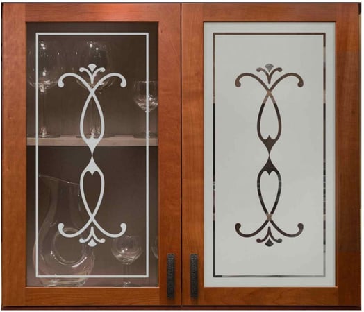 Cabinet Glass with Frosted Glass Traditional Delicate Scrolls Design by Sans Soucie