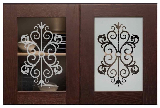 Cabinet Glass with Frosted Glass Wrought Iron Granada Design by Sans Soucie
