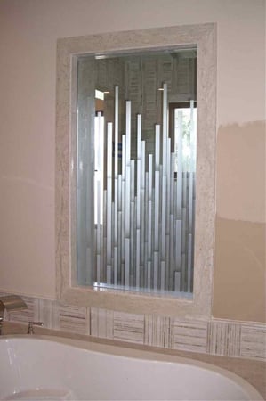 Window featuring Frosted Glass Design Etched Glass by Sans Soucie Art Glass with Custom Geometric Design Mosaics