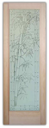 Front Door featuring Frosted Glass Design Etched Glass by Sans Soucie Art Glass with Custom Asian Design Bamboo Shoots Bordered