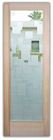 Front Door showcasing a Frosted Glass Geometric Design with Sandblast Etched Glass Art by Sans Soucie Cubes Design