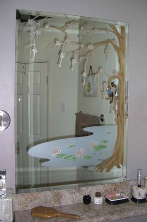 Glass Wall Art with a sandblast Frosted Glass Asian Design Custom-Designed Decorative Etched Glass