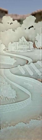 Interior Glass Insert with Frosted Glass Grapes & Ivy Winery Landscape Design by Sans Soucie