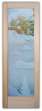 Front Door with a Frosted Glass Geese over the Lake Landscapes Design for Semi-Private by Sans Soucie Art Glass