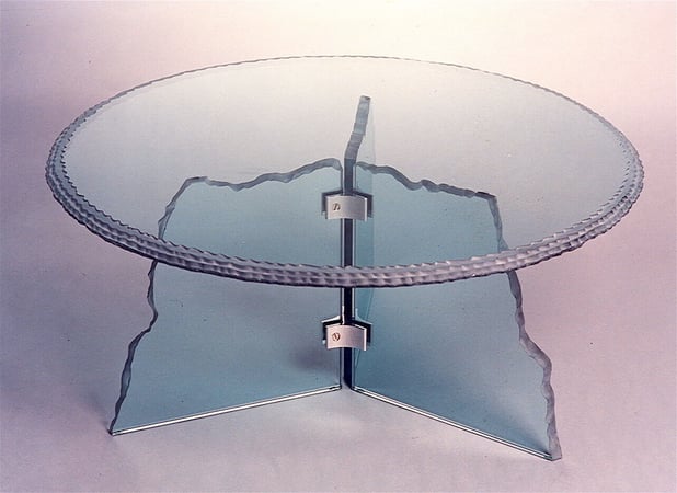 Table Base with a Frosted Glass 3 Piece Base Chiseled Edges Edges Design for Semi-Private by Sans Soucie Art Glass