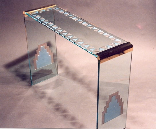 Glass Coffee Table with a sandblast Frosted Glass Borders Design Custom-Designed Decorative Etched Glass