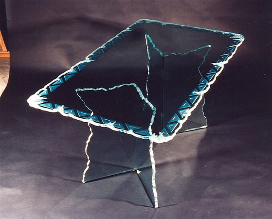 Table Base with Frosted Glass Edges V Base Chiseled Design by Sans Soucie