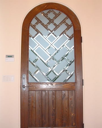 Door Glass Insert featuring a Frosted Glass Traditional Design Sandblast Etched Glass Beveled Bricks Design by Sans Soucie