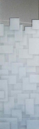 Interior Glass Insert showcasing a Frosted Glass Geometric Design with Sandblast Etched Glass Art by Sans Soucie Cubes Design