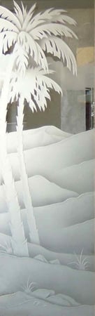 Door Glass Insert with a sandblast Frosted Glass Palm Trees Design Custom-Designed Decorative Etched Glass