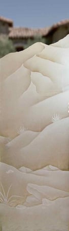 Door Glass Insert with Frosted Glass Desert Mountains Foliage Design by Sans Soucie
