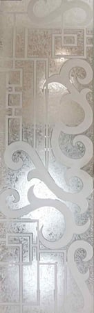 Interior Glass Insert showcasing a Frosted Glass Geometric Design with Sandblast Etched Glass Art by Sans Soucie Seville Geo Design