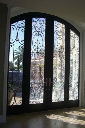 Door Glass Insert showcasing a Frosted Glass Shattered Glass Design with Sandblast Etched Glass Art by Sans Soucie Shattered Glass Ultra Clear Design
