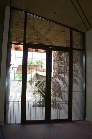 Door Glass Insert with a sandblast Frosted Glass Tropical Design Custom-Designed Decorative Etched Glass
