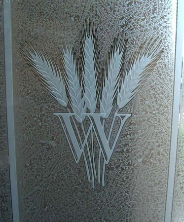 Door Glass Insert with Frosted Glass Country Farmhouse Wheat Monogram (similar look) Design by Sans Soucie