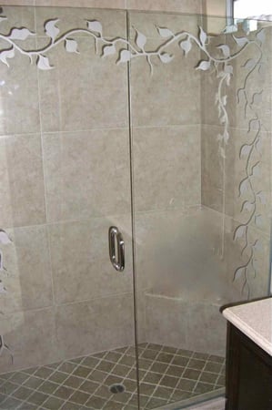 Shower Enclosure with sandblast Frosted Glass Design Art Glass Featuring Sandblast Etched Glass by Sans Soucie
