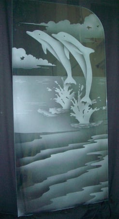 Partition with a sandblast Frosted Glass Oceanic Design Custom-Designed Decorative Etched Glass