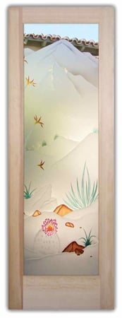 Front Door with Frosted Glass Desert Mountains Foliage Design by Sans Soucie