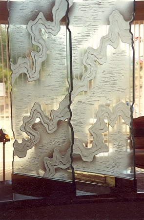 Sculpture with a Frosted Glass Streams Abstract Design for Semi-Private by Sans Soucie Art Glass