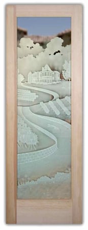 Pantry Door with Frosted Glass Grapes & Ivy Winery Landscape Design by Sans Soucie