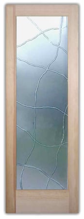 Pantry Door featuring Frosted Glass Design Etched Glass by Sans Soucie Art Glass with Custom Geometric Design Linean