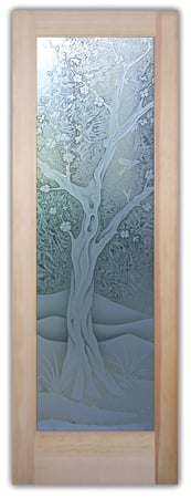Front Door featuring Frosted Glass Design Etched Glass by Sans Soucie Art Glass with Custom Asian Design Cherry Blossom III