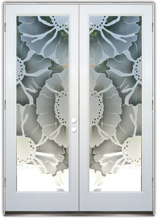 Pantry Door with a Frosted Glass OKeefe Floral Design for Private by Sans Soucie Art Glass