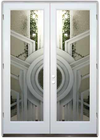Front Door featuring Frosted Glass Design Etched Glass by Sans Soucie Art Glass with Custom Geometric Design Sun Odyssey IV