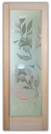 Pantry Door with a sandblast Frosted Glass Tropical Design Custom-Designed Decorative Etched Glass