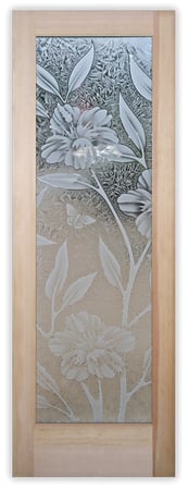 Pantry Door with Frosted Glass Tropical Hibiscus II Design by Sans Soucie
