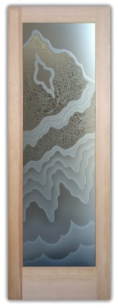 Pantry Door showcasing a Frosted Glass Abstract Design with Sandblast Etched Glass Art by Sans Soucie Rugged Retreat Design