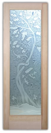 Pantry Door with a sandblast Frosted Glass Asian Design Custom-Designed Decorative Etched Glass