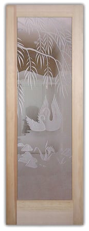 Front Door featuring a Frosted Glass Wildlife Design Sandblast Etched Glass Swan Song Design by Sans Soucie
