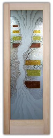 Pantry Door with a sandblast Frosted Glass Abstract Design Custom-Designed Decorative Etched Glass