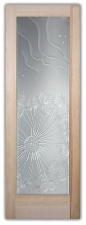 Pantry Door featuring Frosted Glass Design Etched Glass by Sans Soucie Art Glass with Custom Oceanic Design Fan Coral Ripples
