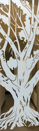 Door Glass Insert with a sandblast Frosted Glass Trees Design Custom-Designed Decorative Etched Glass