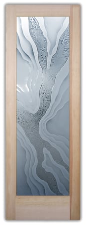Pantry Door showcasing a Frosted Glass Abstract Design with Sandblast Etched Glass Art by Sans Soucie Abstract Liquid Design