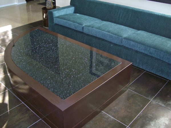 Glass Coffee Table featuring Frosted Glass Design Etched Glass by Sans Soucie Art Glass with Custom Patterns Design Shattered Glass Grey Mirror