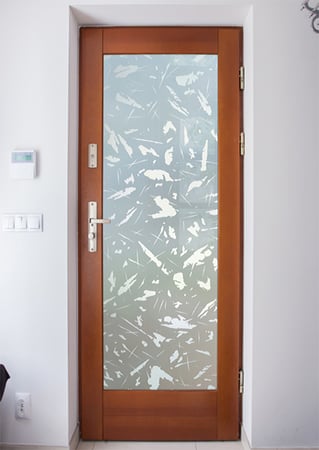 Bathroom Door with a Frosted Glass Spatter Patterns Design for Private by Sans Soucie Art Glass