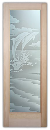 Pantry Door with a sandblast Frosted Glass Oceanic Design Custom-Designed Decorative Etched Glass