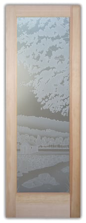 Front Door with Frosted Glass Landscapes Log Cabin Design by Sans Soucie