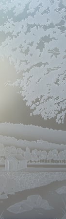 Door Glass Insert with Frosted Glass Landscapes Log Cabin Design by Sans Soucie