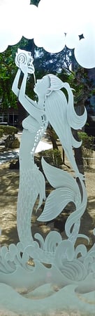 Door Glass Insert with Frosted Glass Oceanic Mermaid Design by Sans Soucie