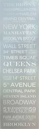 Door Glass Insert with a Frosted Glass NYC Sayings Design for Private by Sans Soucie Art Glass