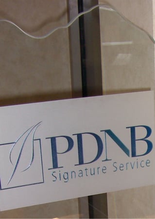 Sculpture showcasing a Frosted Glass Logos Design with Sandblast Etched Glass Art by Sans Soucie Palm Desert National Bank (similar look) Design