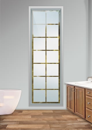 Window featuring Frosted Glass Design Etched Glass by Sans Soucie Art Glass with Custom Geometric Design Panes